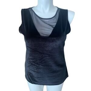 Large Liquid by Signi Velour Black Sleeveless Blouse Mesh Scoop Neck